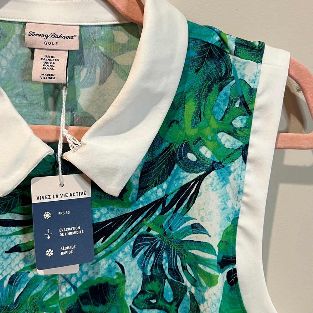 Tommy Bahama Floral-Leaf Golf Polo in White, Green, Blue